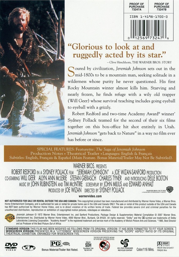 Jeremiah Johnson DVD Robert Redford NEW