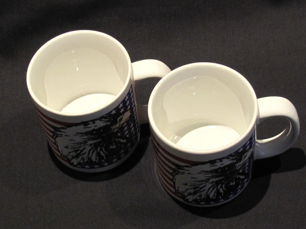 2 ~ Eagle & American Flag Ceramic Coffee Cups Mugs ~ART MARK
