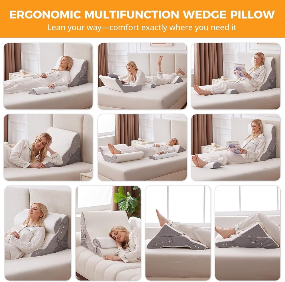 3-piece wedge pillow set 10-in-1 adjustable wedge pillow