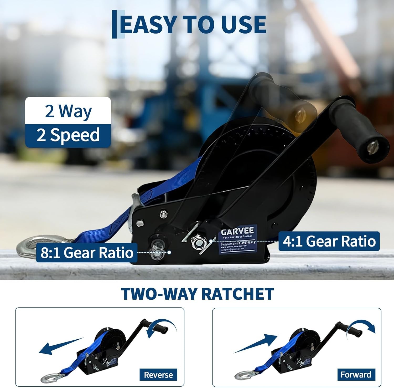 3500lbs Heavy Duty Boat Trailer Winch w/33FT Strap Dual-Speed 4:1/8:1 Gear Ratio