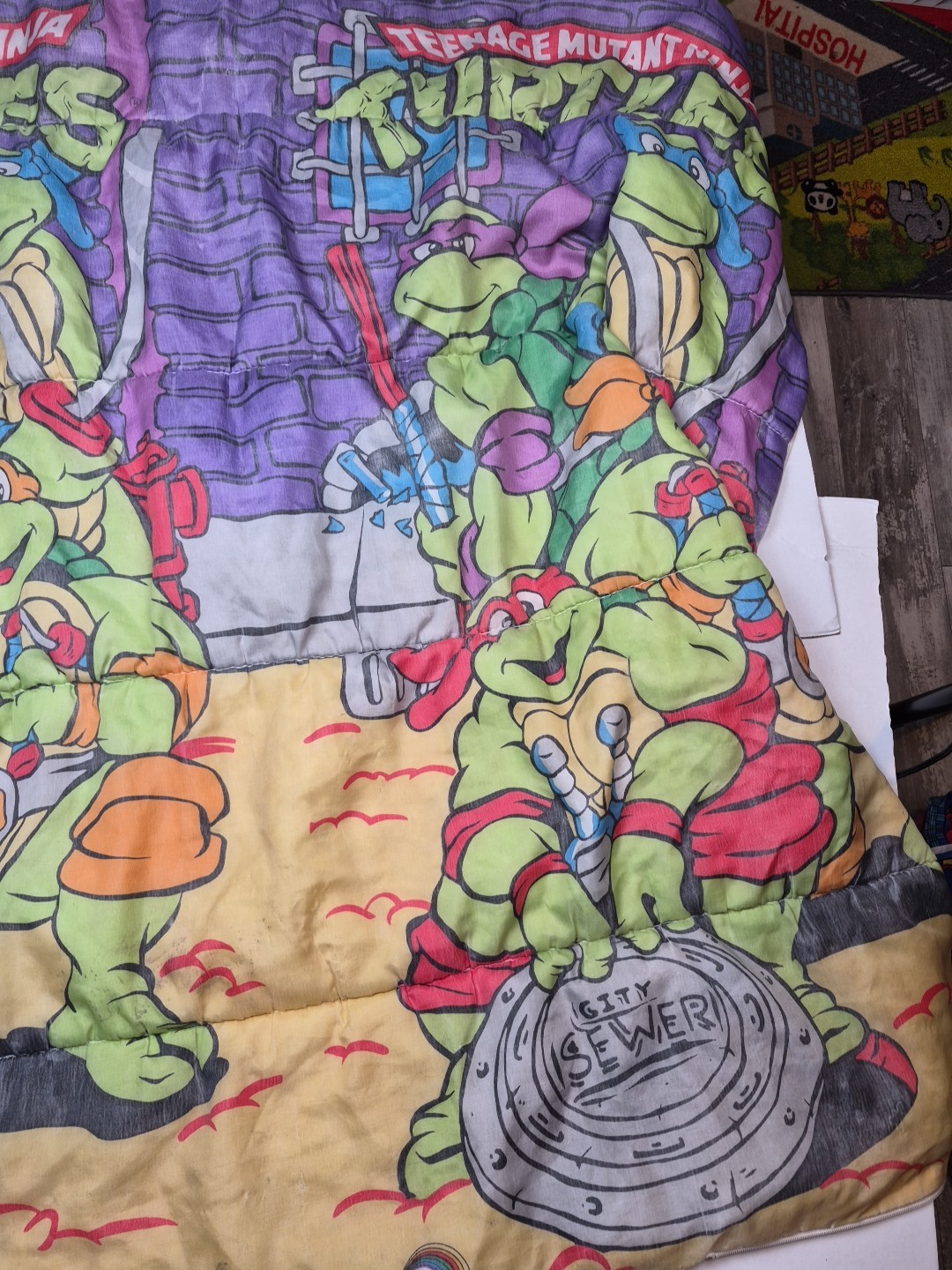 Vintage 1990 Teenage Mutant Ninja Turtles Youth Kids Sleeping Bag TMNT NO ZIPPER