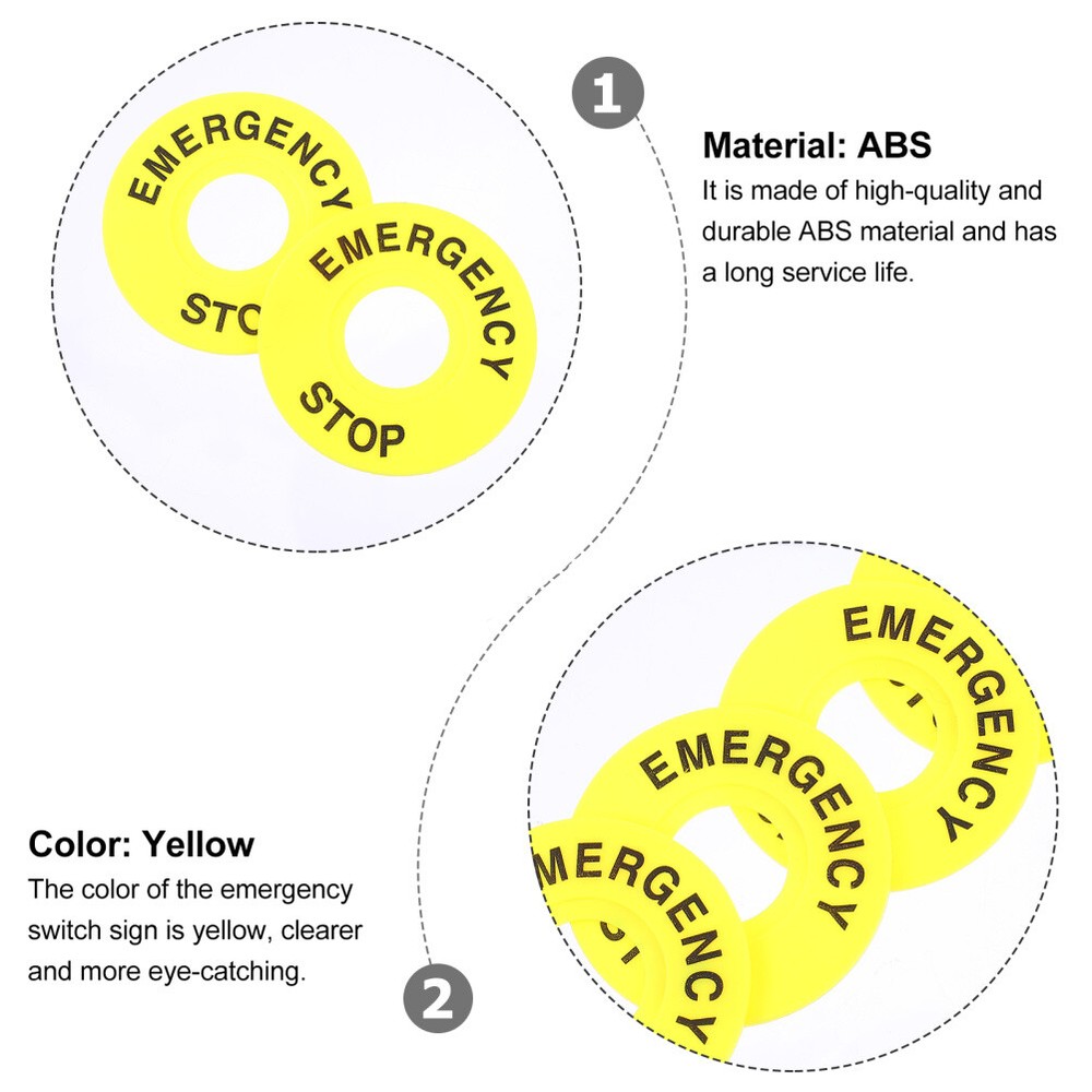 10PCS Emergency Stop Rings Emergency Sign Labels Button Push Switch Accessories