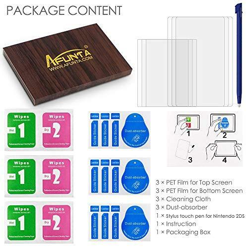 Screen Protector and Stylus Compatible 2DS, AFUNTA 3 Pack (6 Pcs) HD Clear PET