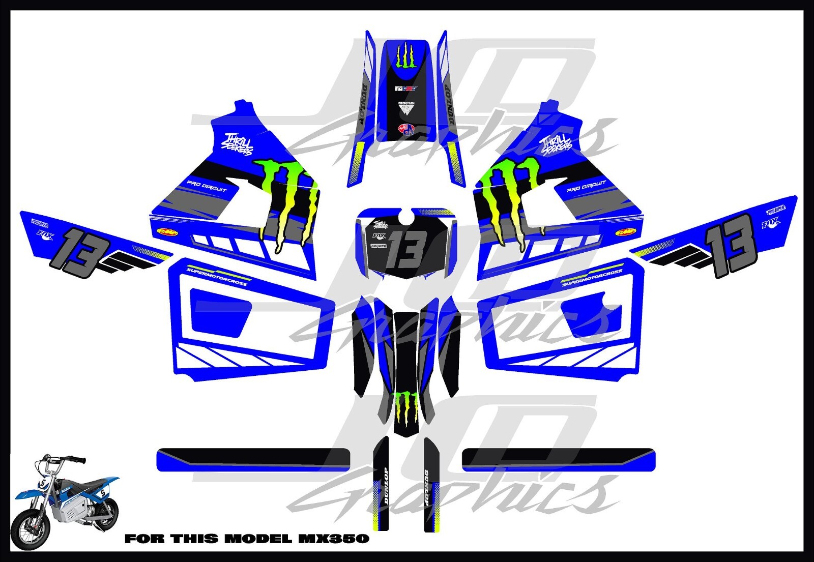 Razor MX350 NEW MODEL graphics kit decals THICK AND HIGH GLOSS