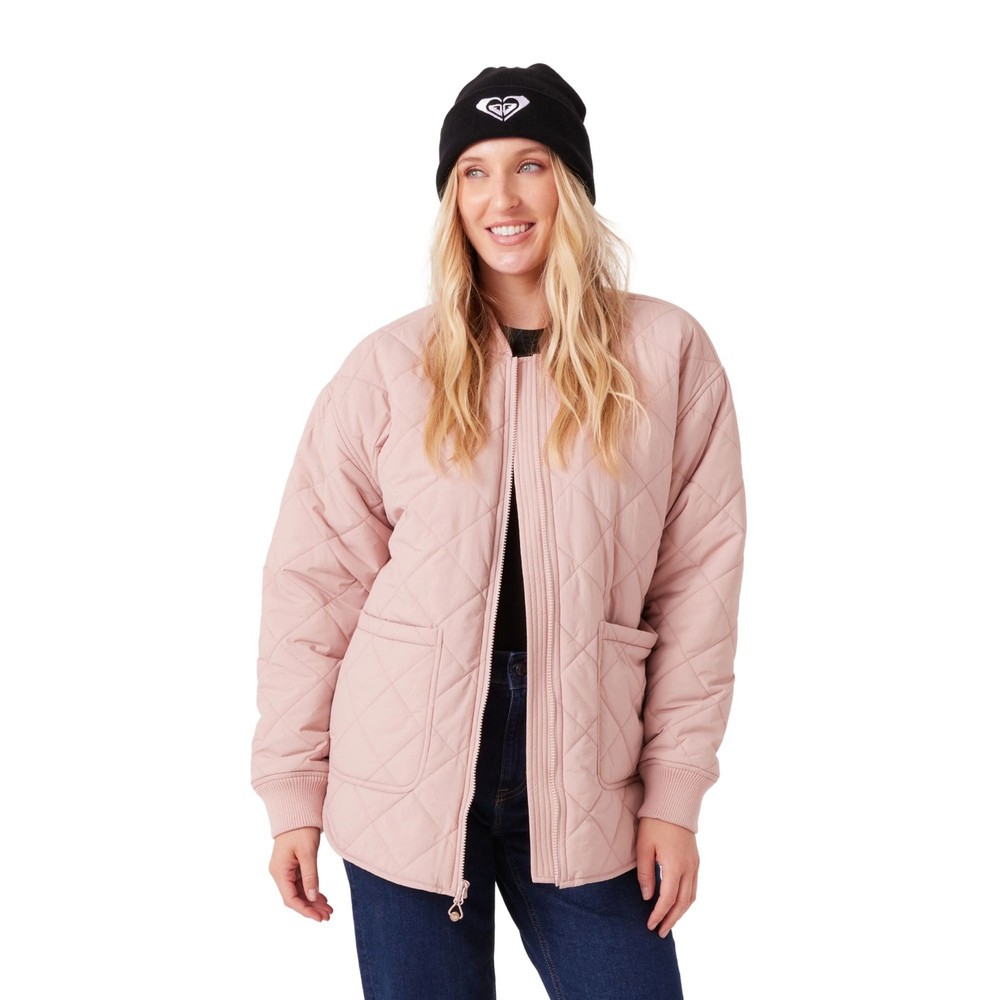 Roxy Aurora Quilted Bomber Women's Winter Jacket, Adobe Rose, Small