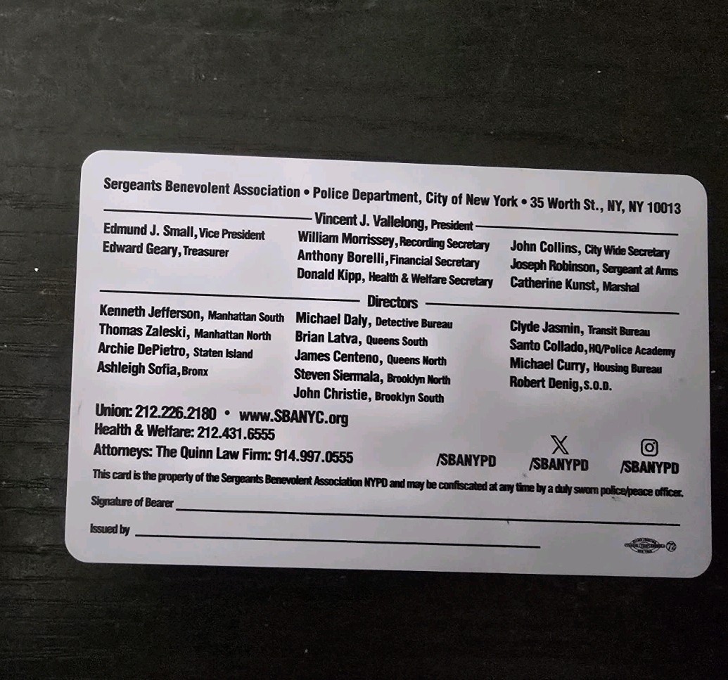 Nypd SBA Card Not PBA Twenty Twenty Six. Genuine Mint Condition Unsigned.