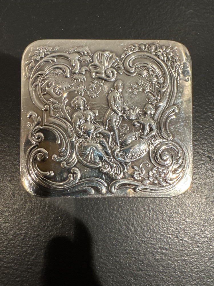 Lovely Antique Sterling Silver Repousse Box With Hinged Lid