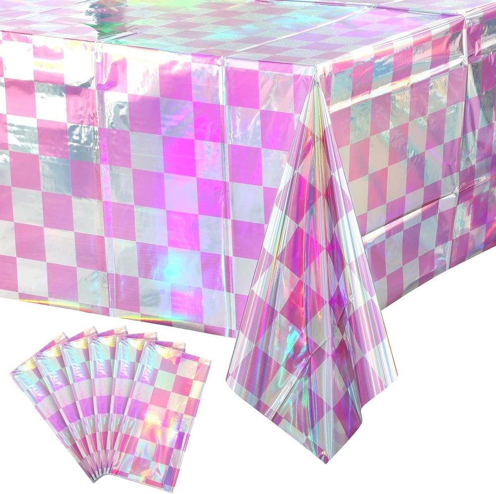 6 Pack Iridescence Plastic Tablecloths Shiny Disposable Laser Rectangle Table