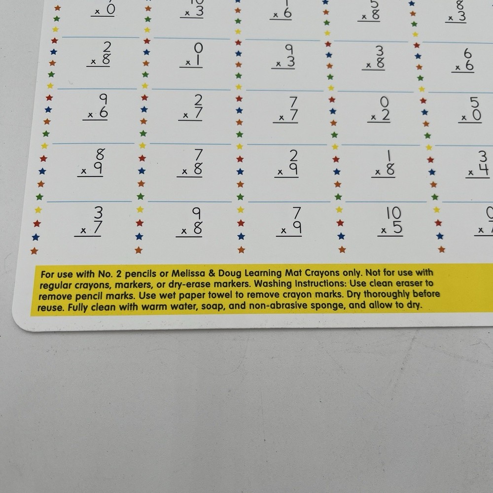 BRAND NEW!! 5 Pack Melissa & Doug Multiplication Problems Write-A-Mat - #5033