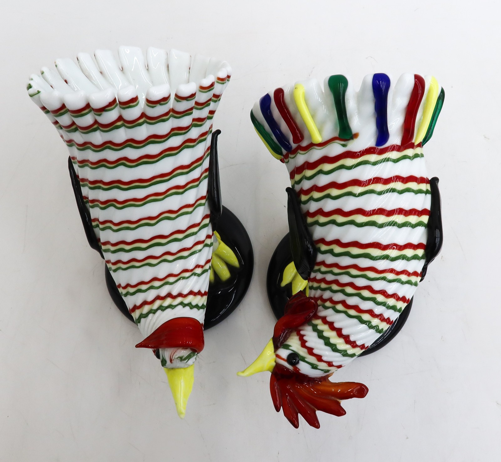 Fulvio Bianconi for Venini (1915-1996) Rooster and Hen Milk Glass Figures c1955