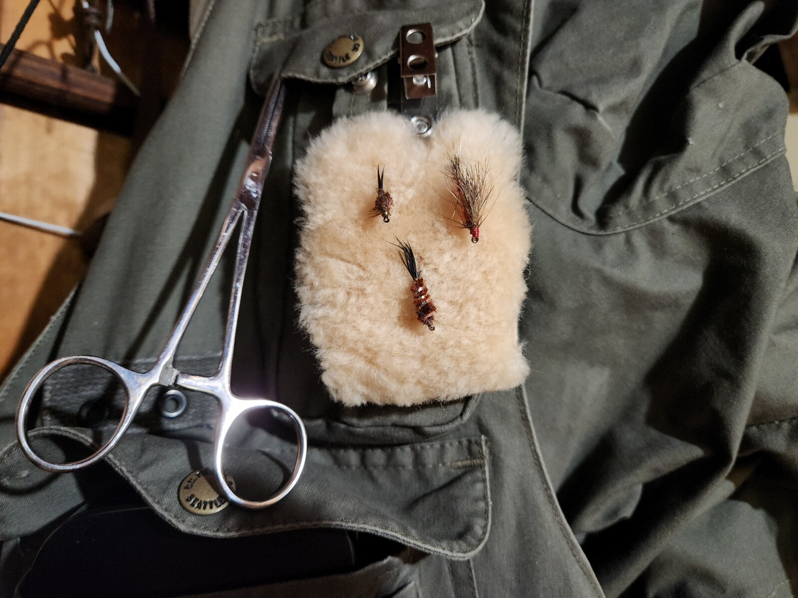 FLY FISHING PATCH - Clip-on  Style- Natural Shearling Wool-Made by fly fisherman