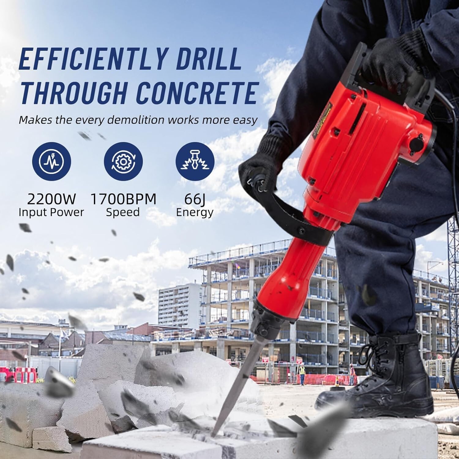 2200W Demolition Jack Hammer Electric Concrete Breaker 1400BPM W/ 6 Chisels Kits