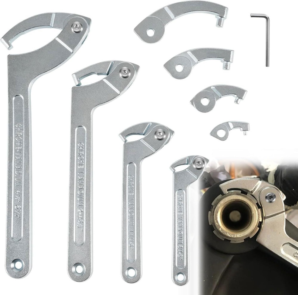 Adjustable C Spanner Hook Wrench Tool Set For Suspension Collar, Nut Adjustment