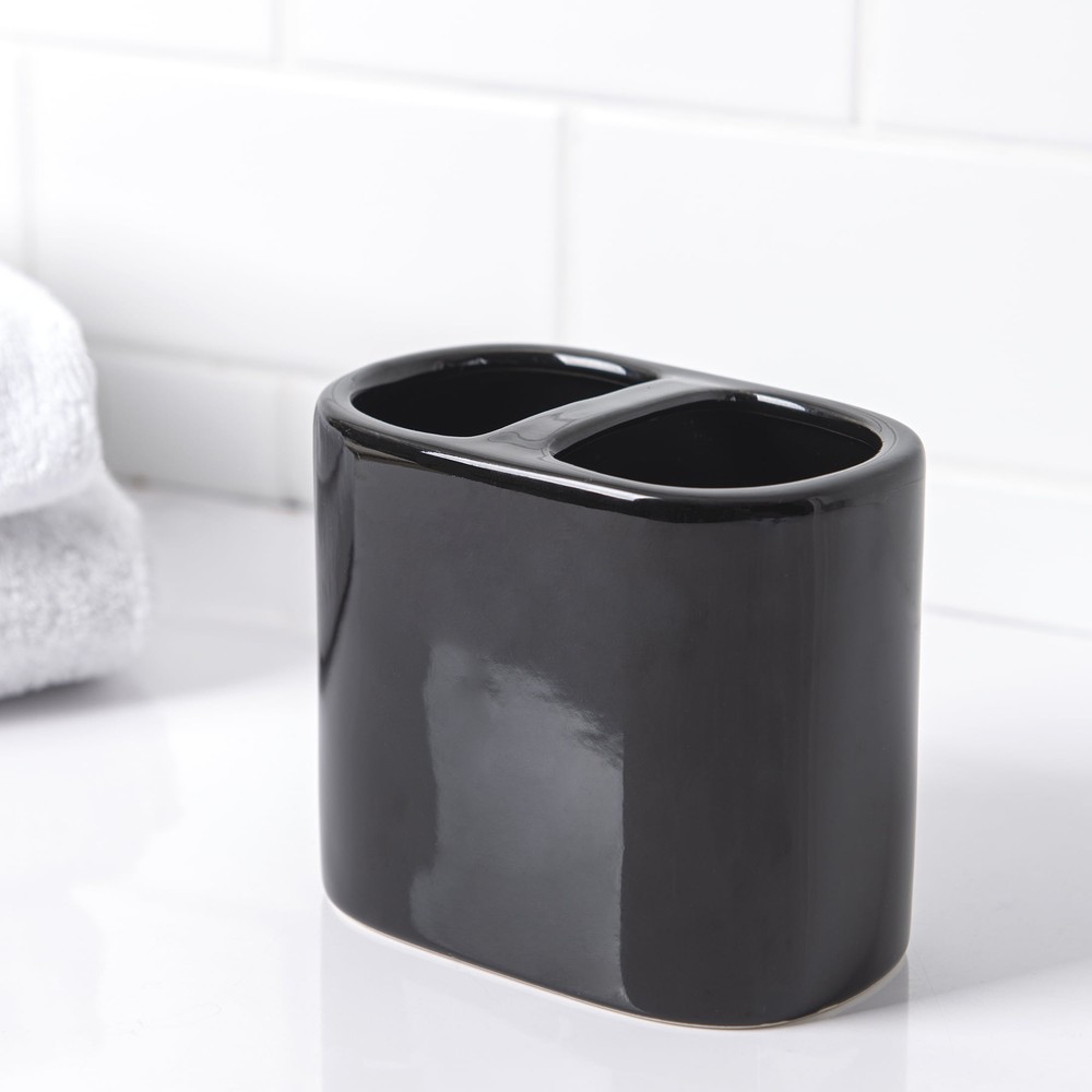 Mainstays Basic Ceramic Toothbrush Holder Rich Black