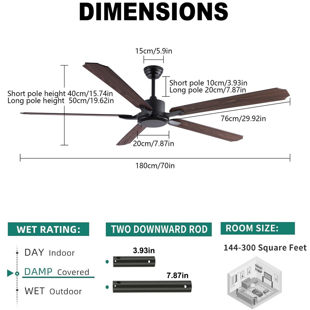 72 Inch Ceiling Fan, Ceiling Fan with Remote Control, Ceiling Fan
