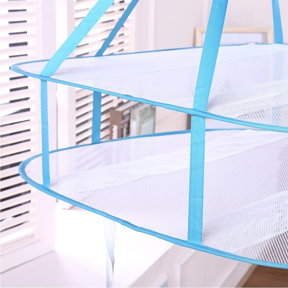 2-Tier Folded Mesh Clothes Drying Rack Stackable Sweater Laundry Drying Rack