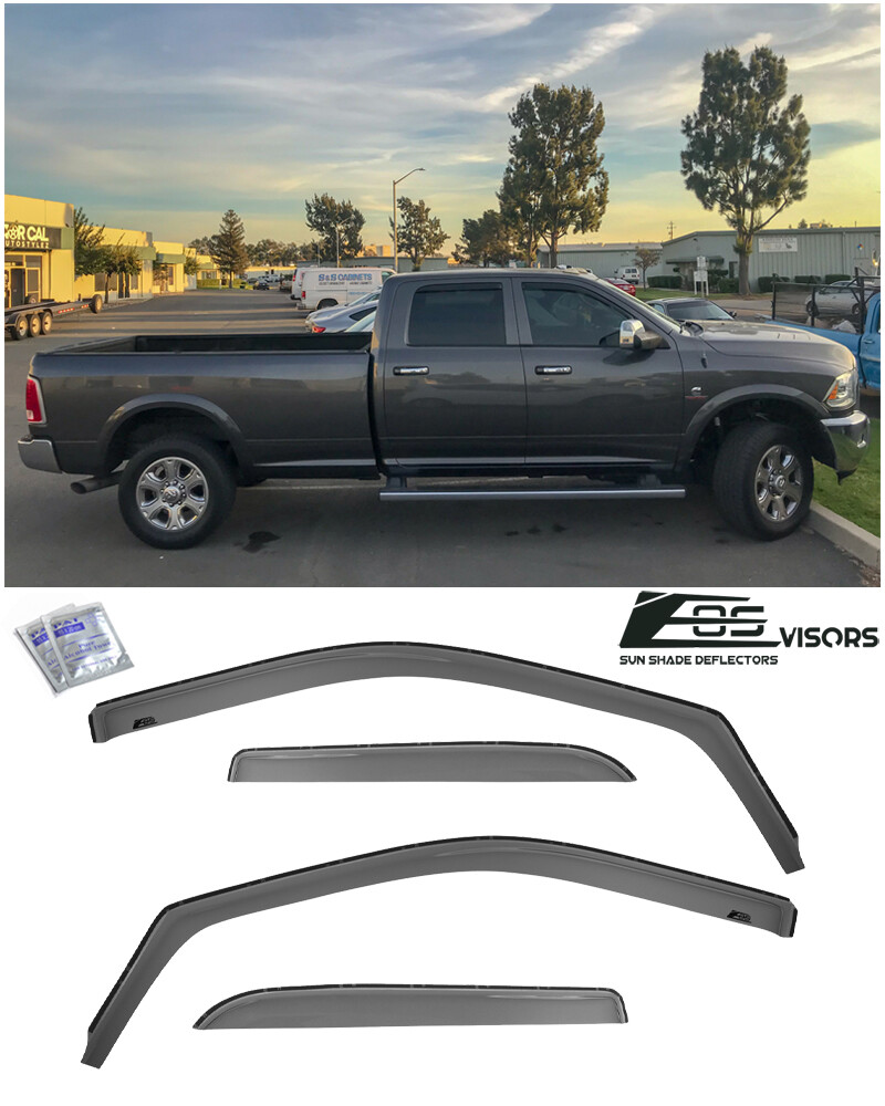 For 09-18 Ram 1500 2500 3500 Crew Cab SMOKE TINTED Side Vents Window Rain Guards