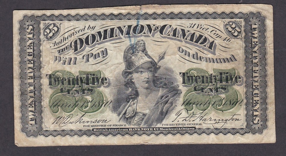 [VF, tiny Center Nick] 1870 Canada 25 Cents P-8a [014-2]