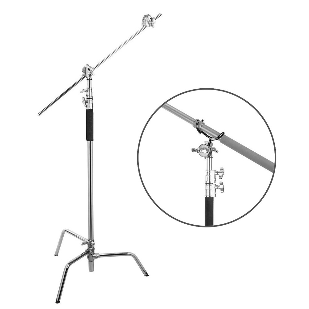 Flashpoint 10' C Light Stand on Turtle Base Kit, Chrome with 40" Grip Arm & 2 Go