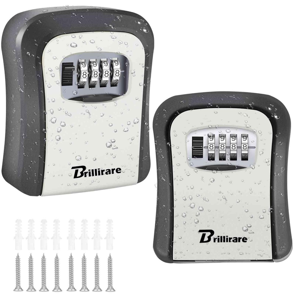 2 Pack Key Lock Box, Waterproof Combination Lockbox Wall Mount 4 Digits, Rese...