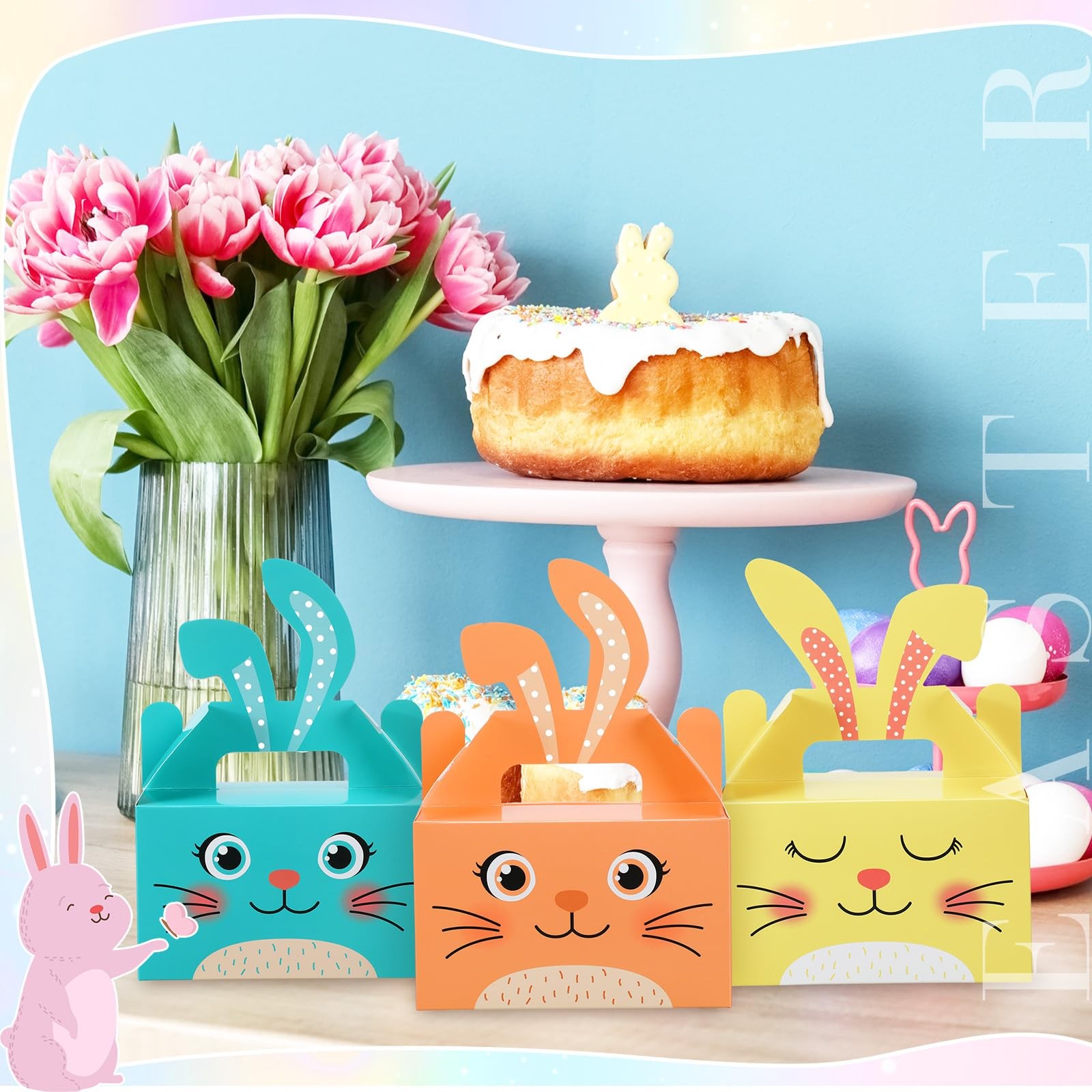 100 Pcs Easter Treat Boxes Bunny Favor Boxes with Handle Rabbit Shape Basket ...