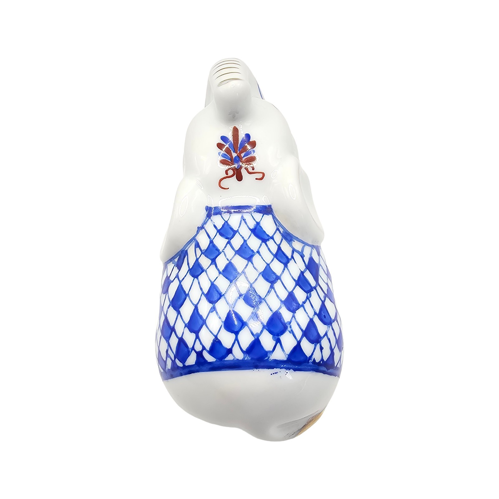 Vintage Blue Fishnet Porcelain Elephant Figurine Gold Accents Trunk Up Lucky 4"