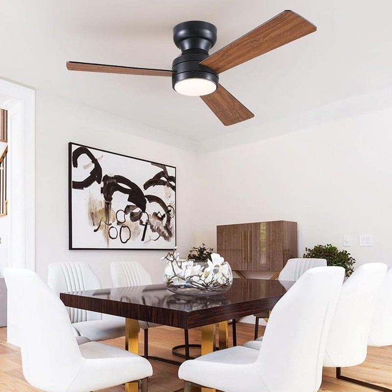 Reversible Ceiling Fan W/ Lights Remote Control Dimmable Flush Mount 3 Blade 40W