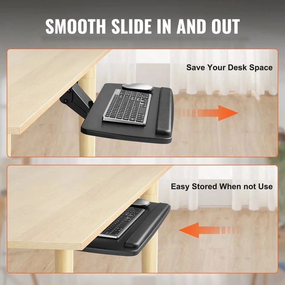 Keyboard Tray under Desk Adjustable Height, Height and Angle Adjustable under