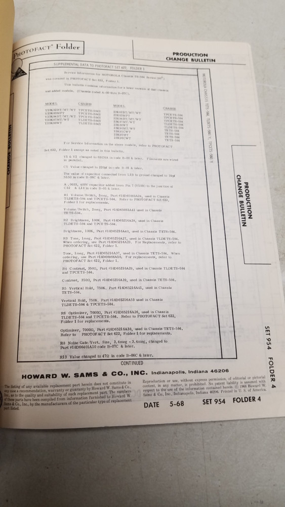 Sams Photo Fact Set 954 5/68 complete set (D)