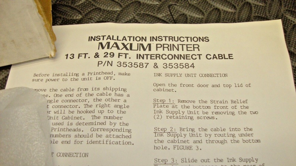 NEW Videojet 353587 Maxum Printer Interconnect 13 foot cable