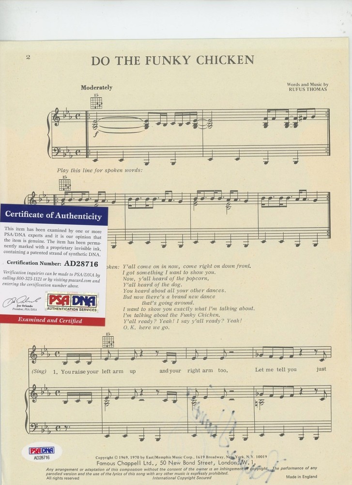 RUFUS THOMAS signed AUTOGRAPH SHEET MUSIC w PSA/DNA COA