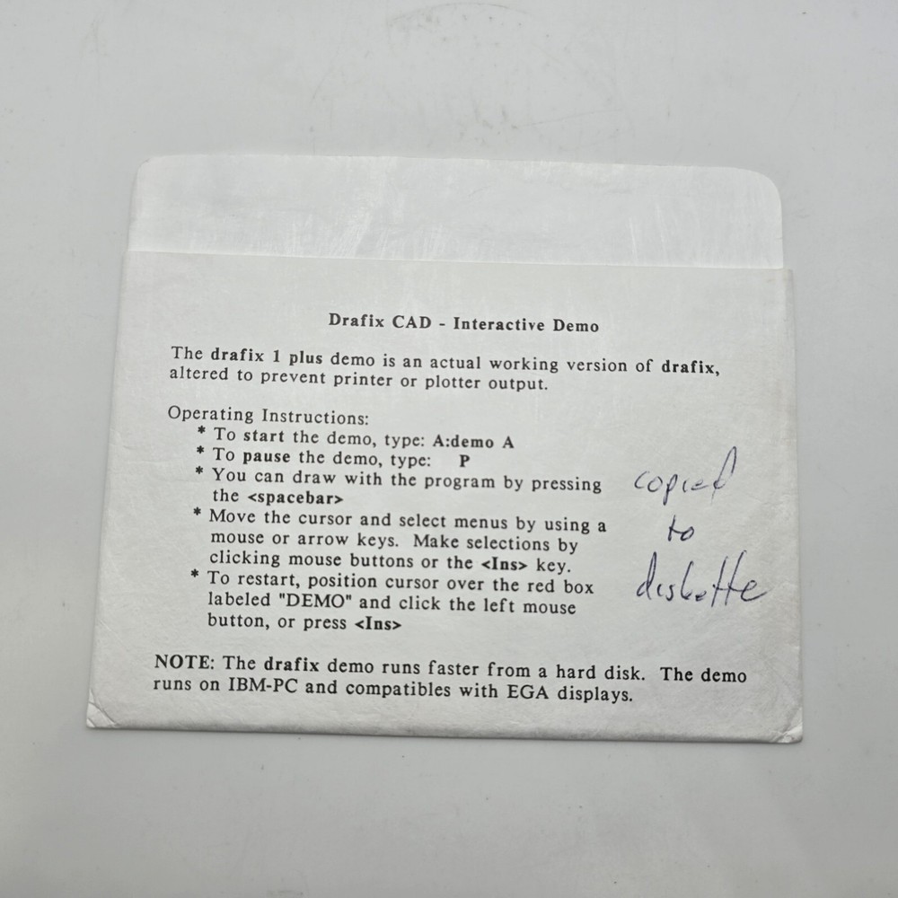 Drafix CAD Demo Disk Computer Aided Design Vintage Software Untested