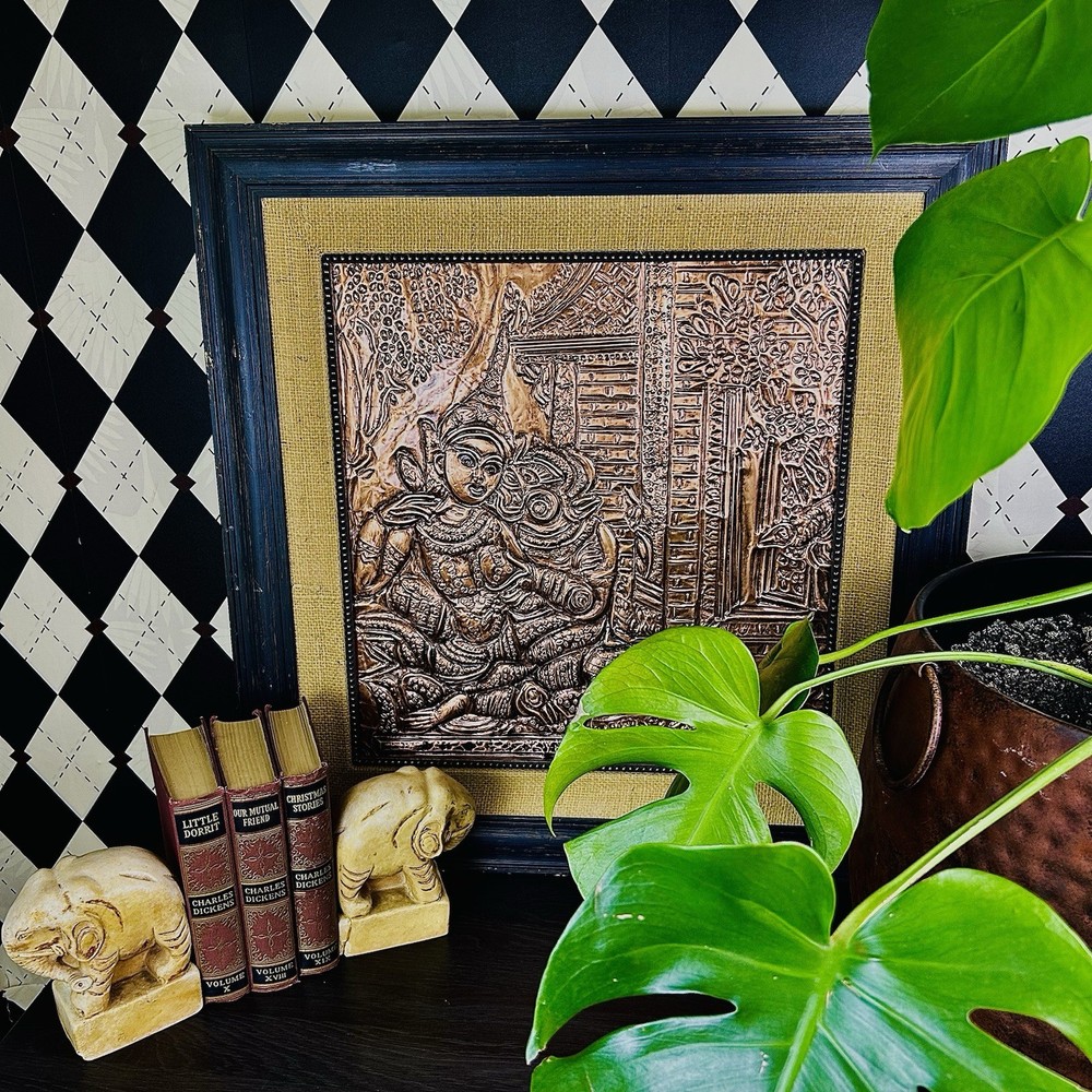 Oversized Framed Repoussé Copper-Tone 25” Devotional Panel Relief Art MidCentury