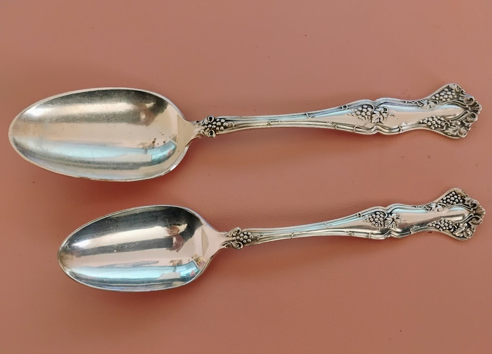 1847 ROGERS BROS Silverplate Grape Pattern Serving Spoon & Table Spoon
