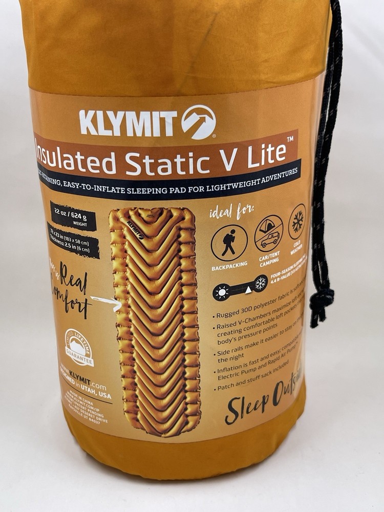 KLYMIT Insulated Static V Lite Inflatable Sleeping Pad | Orange 22oz
