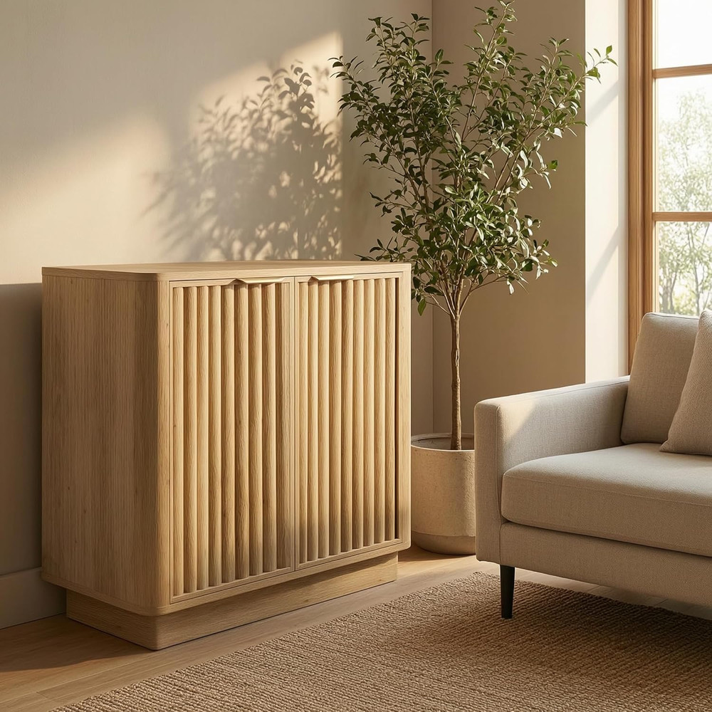 Sideboard Buffet with Storage,Fluted Buffet Cabinet with Adjustable Shelves,2 Do