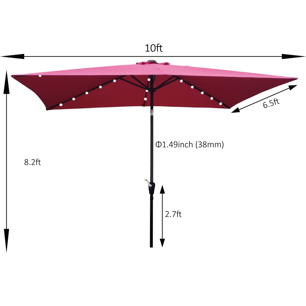 10'x6.5' Rectangular Solar LED Patio Umbrella w/ Crank & Tilt - Lights
