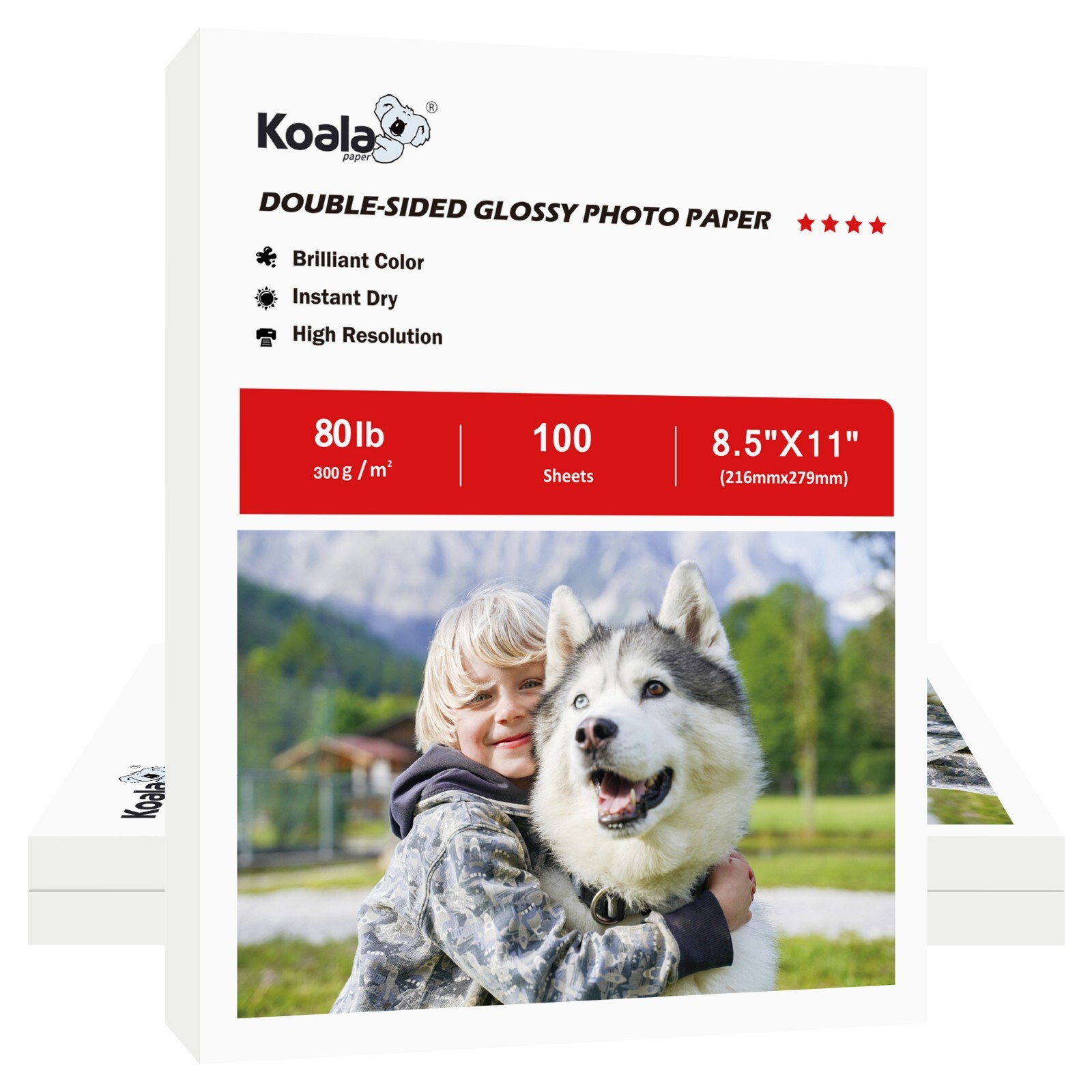 300 Sheet Koala Double Sided Glossy 80LB Photo Paper 8.5x11 Picture Paper Inkjet