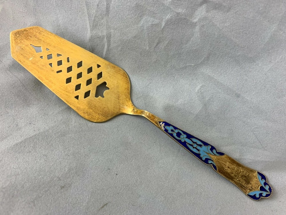 Vintage Soviet Russian 875 & Star Silver Enamel Cake Pie Server Raised Kremlin