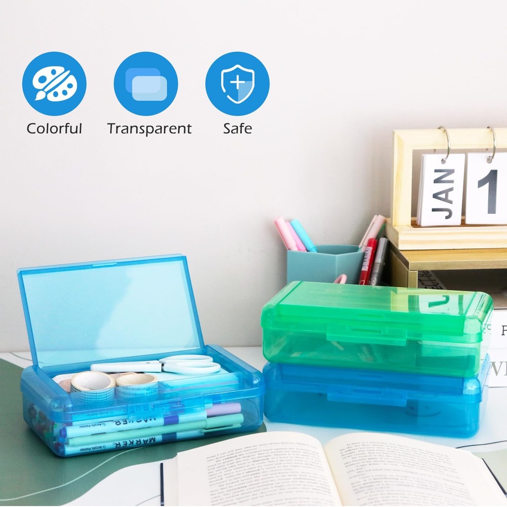 Double Layer Hard Plastic Translucent Pencil Box Blue