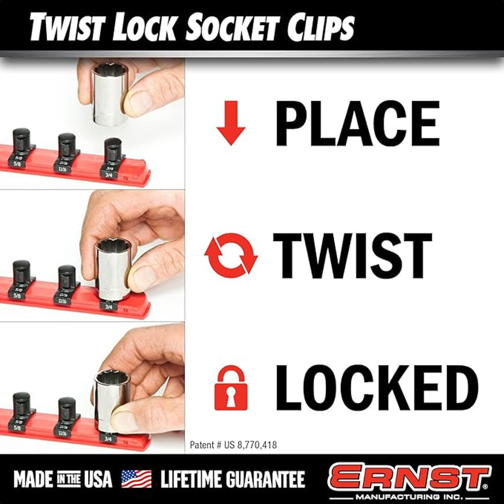 Ernst 8441 3/8" Twist Lock Socket Clips 18 Pack Black