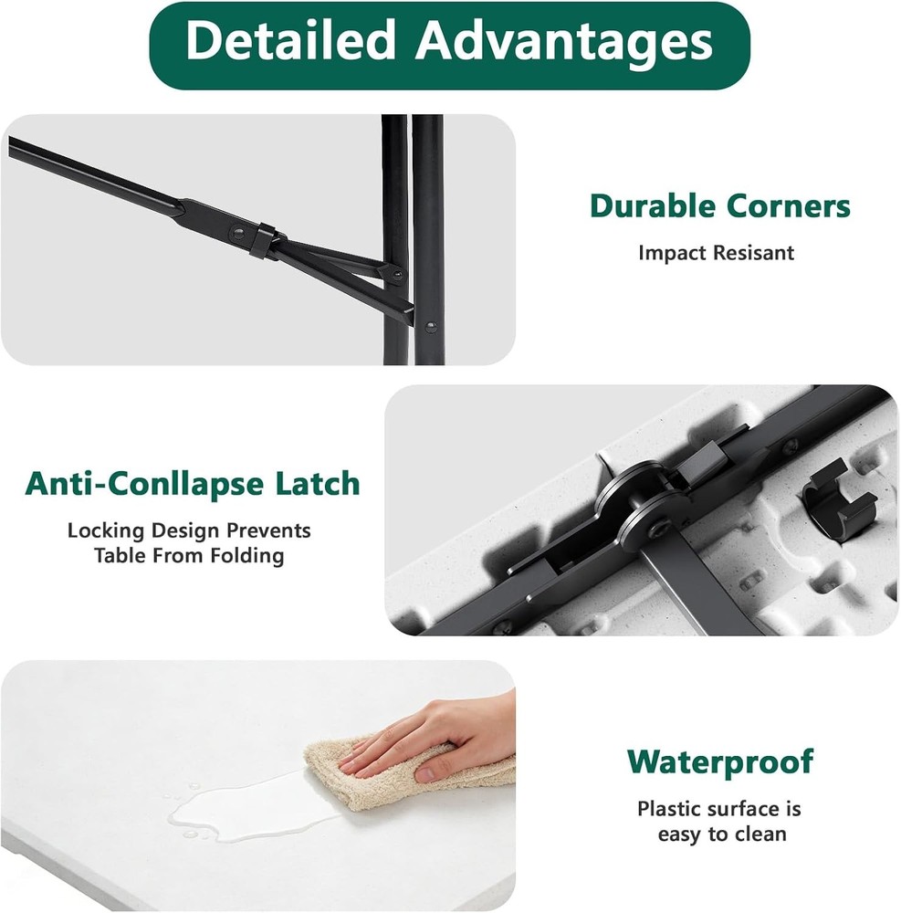 Folding Table 5FT Heavy Duty Plastic Table, Foldable&Portable, Fold-in-Half Util