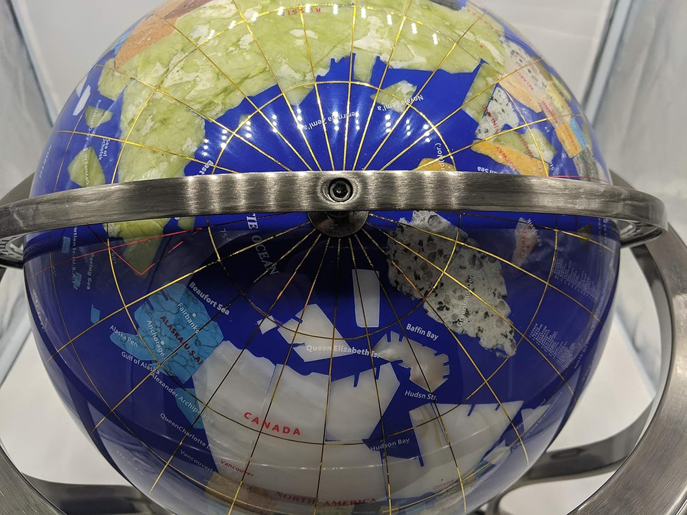 Stunning 21" Blue Lapis Gemstone Globe with Silver Tripod & State Stones