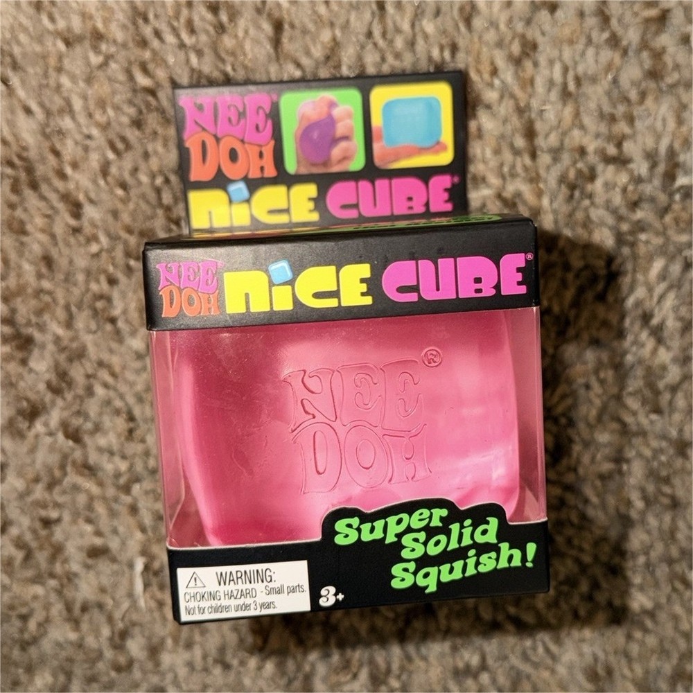 Nee Doh Nice Cube Super Solid Squish Pink Squeeze Toy for Ages 3+