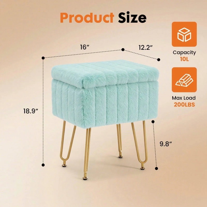 Square Ottoman with Table Top, Comfortable Footrest With Storage,Green