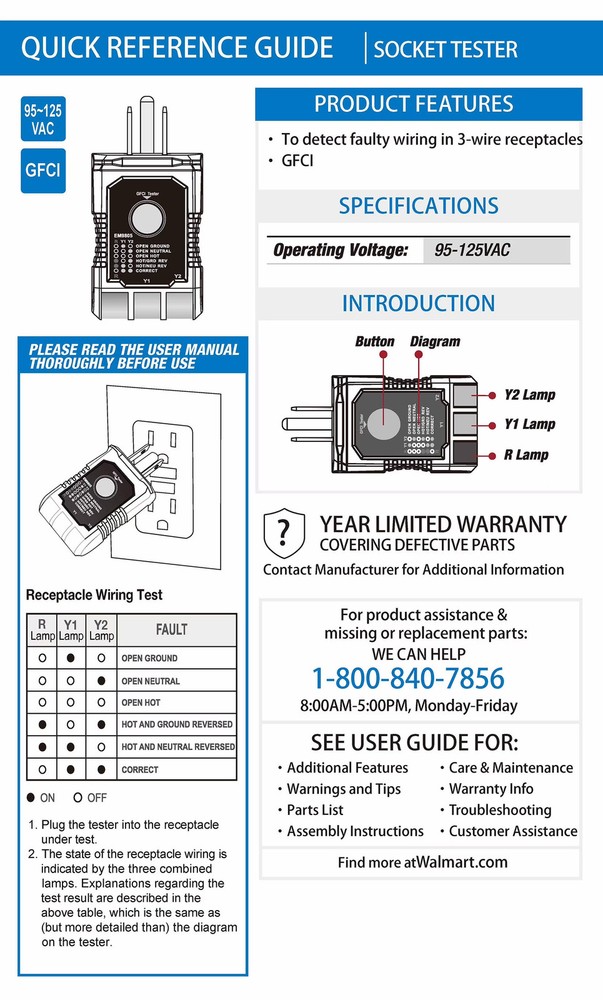Hyper Tough GFCI Receptacle Tester