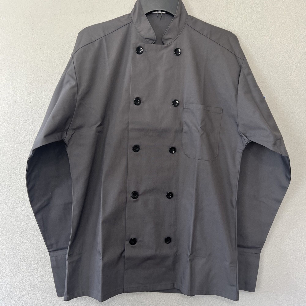 New Uncommon Chef Coat Unisex Gray Size Small Long Sleeve Button Front