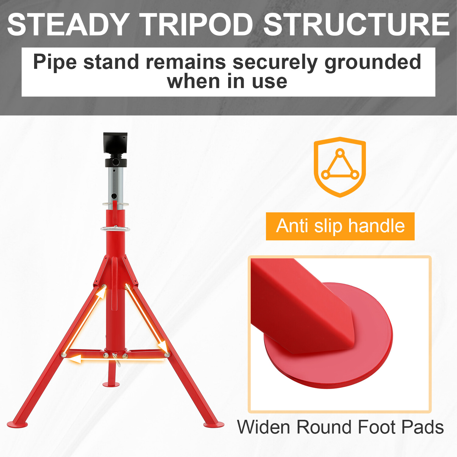 V-Head Pipe Stand Folding Tripod Jack 28"-52" Height 12" Pipe 2500LB Steel Red