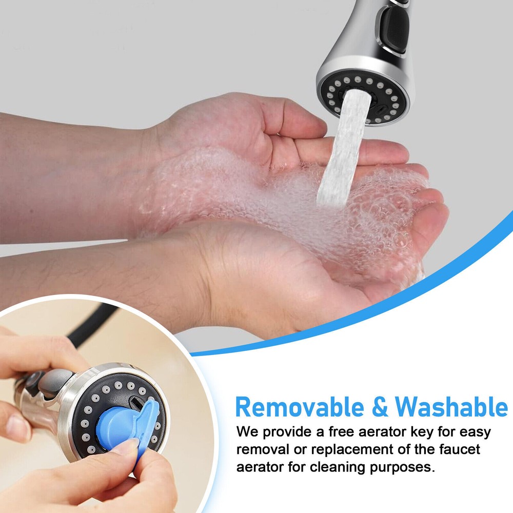 Kitchen Faucet Spray Head 3-Mode Pull Down Out Nozzle Sprayer Replacement Parts