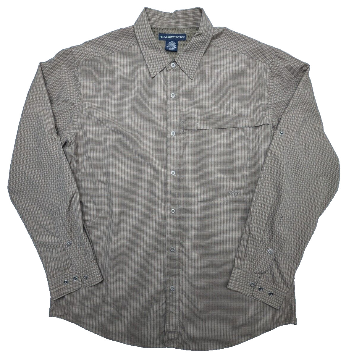 EX OFFICIO Shirt Mens XL XG Beige Check Lightweight Snap LS Mesh